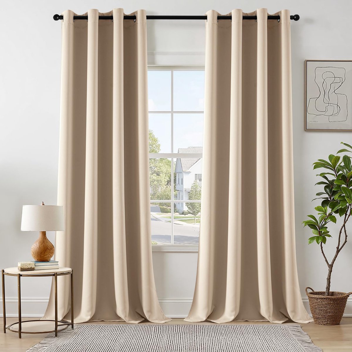 Unyqoos Elegante Beige Verduisterende Gordijnen Set van 2 voor Woonkamer en Slaapkamer, 245 cm Lang