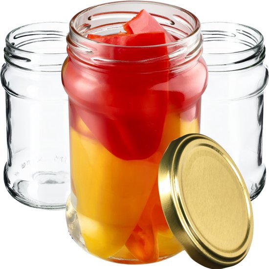 KADAX Kleine inmaakpotten, 315 ml, diameter 66 mm, potten voor honing, jampotten met deksel, luchtdichte, ronde potten (10 stuks, goudkleurig)