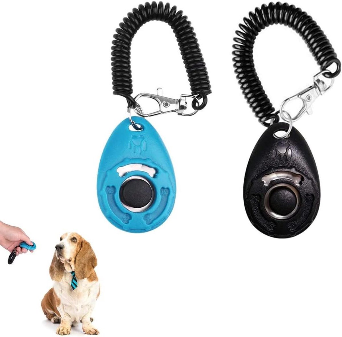 Allecto Plus - Clickers en Hondenfluitje Set voor Professionele Dierentraining - Zwart Lichtblauw - Inclusief Armband - Huisdiertraining voor Honden, Katten, Vogels en Paarden