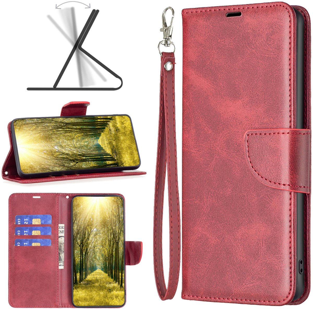 MobyDefend Hoesje - Geschikt voor Samsung Galaxy A26 - Wallet Book Case Met Koord - Rood
