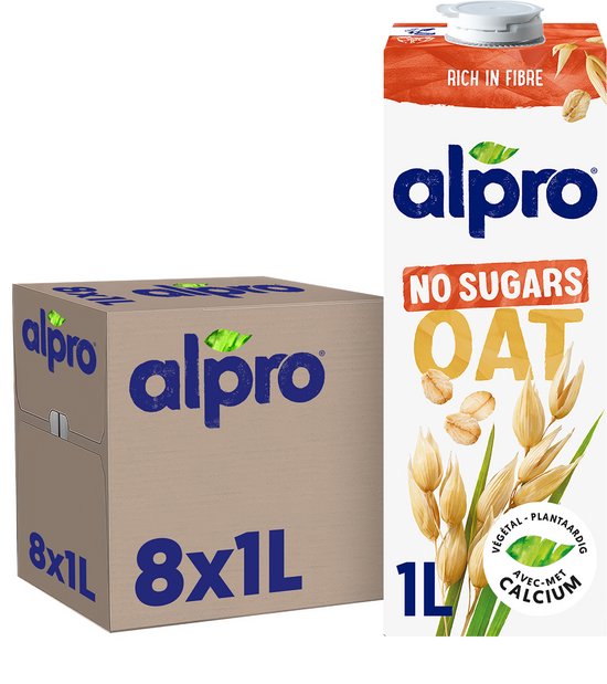 Alpro Drink Lait végétal à l'avoine sans sucre - Sans lactose et sans gluten - 8 x 1 L
