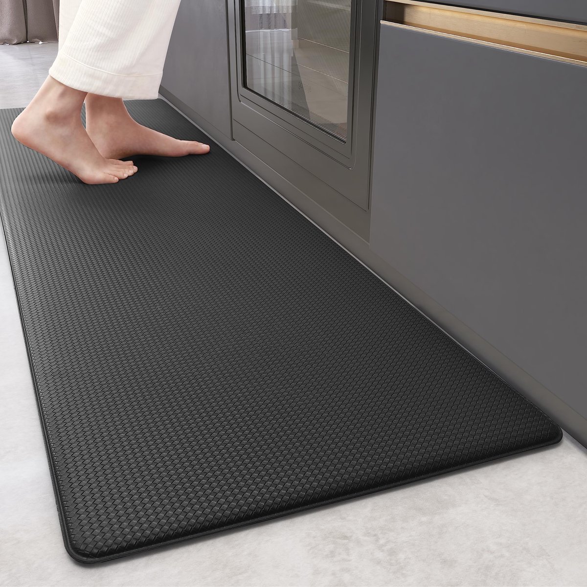 Ibenzoa® Zwarte Keukenloper van PVC, Wasbaar en Antislip, 44 x 200 cm, Voor Diverse Ruimtes