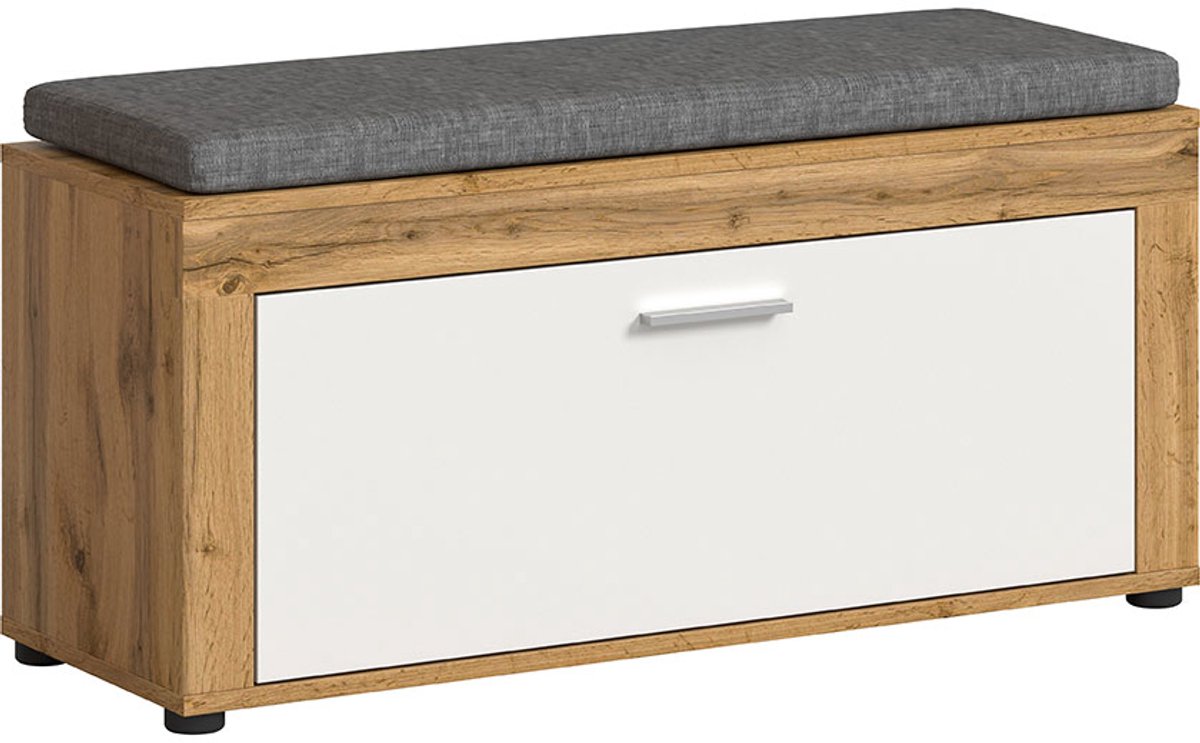 Jam bank incl. kussen 1 klepdeur wit, eik decor.