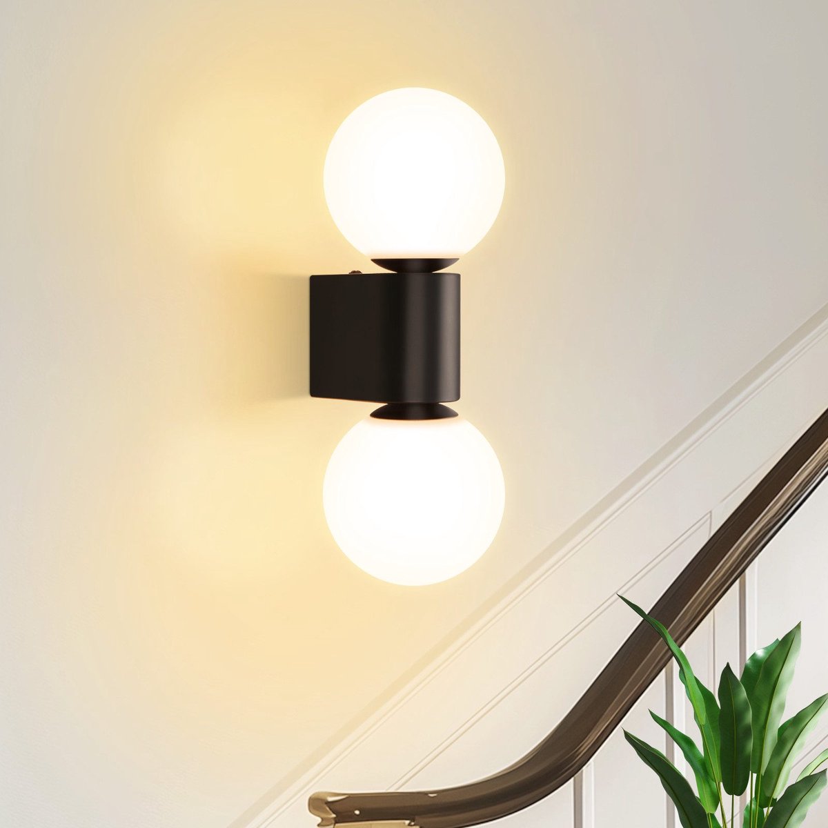 NETTLIFE Wandlamp G9 - 2-Lichts - Glas - zwart en wit - modern woonkamer wandlamp - Binnen wandverlichting - glazen bol Design - hal lamp Max. 25W - voor slaapkamer | trappenhuis - Zonder Lichtborn