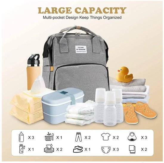 WiebelTandje Luier en Verzorgingstas met Verschoonmatje incl Houten Tandendoos JONGEN – Kraamcadeau - Watervast Baby Rugzak Tas met Uitschuifbaar Baby Box – USB Kabel - Multifunctionele Baby Luier Tas – Verzorgingstas Baby - Verschoon en Slaap Bedje