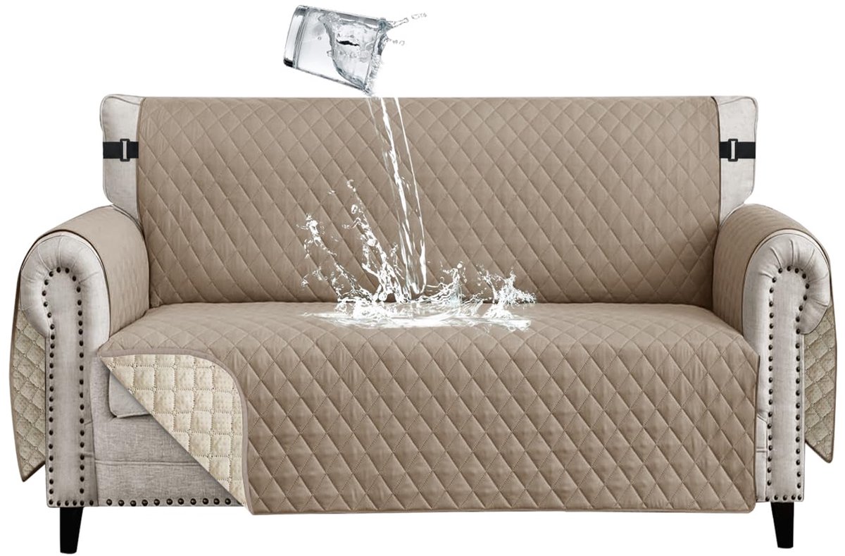 Ibenzoa Waterdichte en Antislip Bankhoes voor 2-Zits met Armleuningen, Omkeerbaar en Krasbestendig kaki