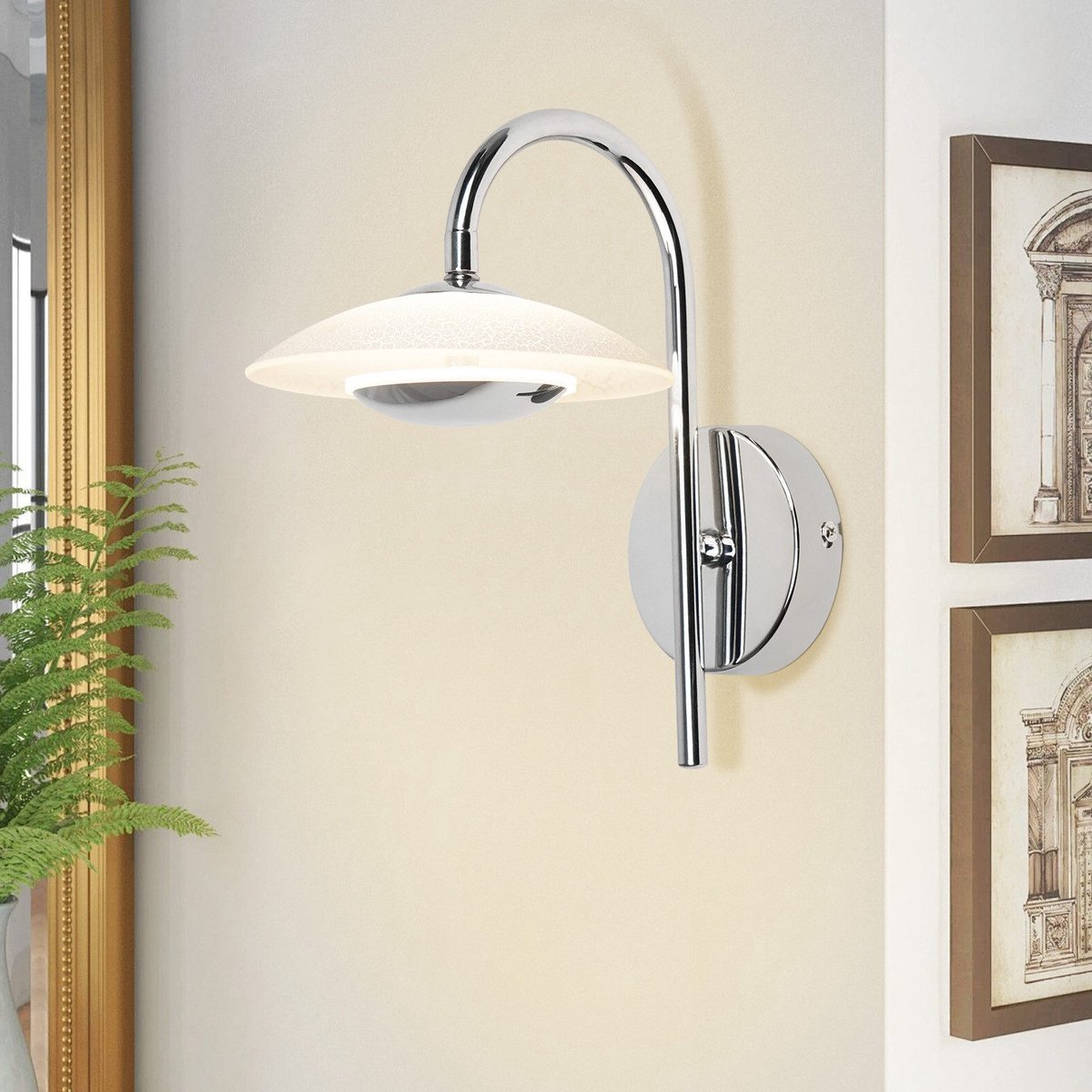 NETTLIFE Wandlamp Binnen - LED Wandlamp - Chroom - 3000K Warm Wit Licht - Glas en Metaal - Modern Slaapkamerlamp - Rond Hallamp - Wandverlichting - voor Hal | Trappenhuis | Woonkamer | Hotel