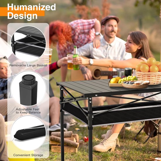 Opvouwbare campingtafel - multifunctioneel - 1 stuk - zwart - aluminium — afbeelding 4