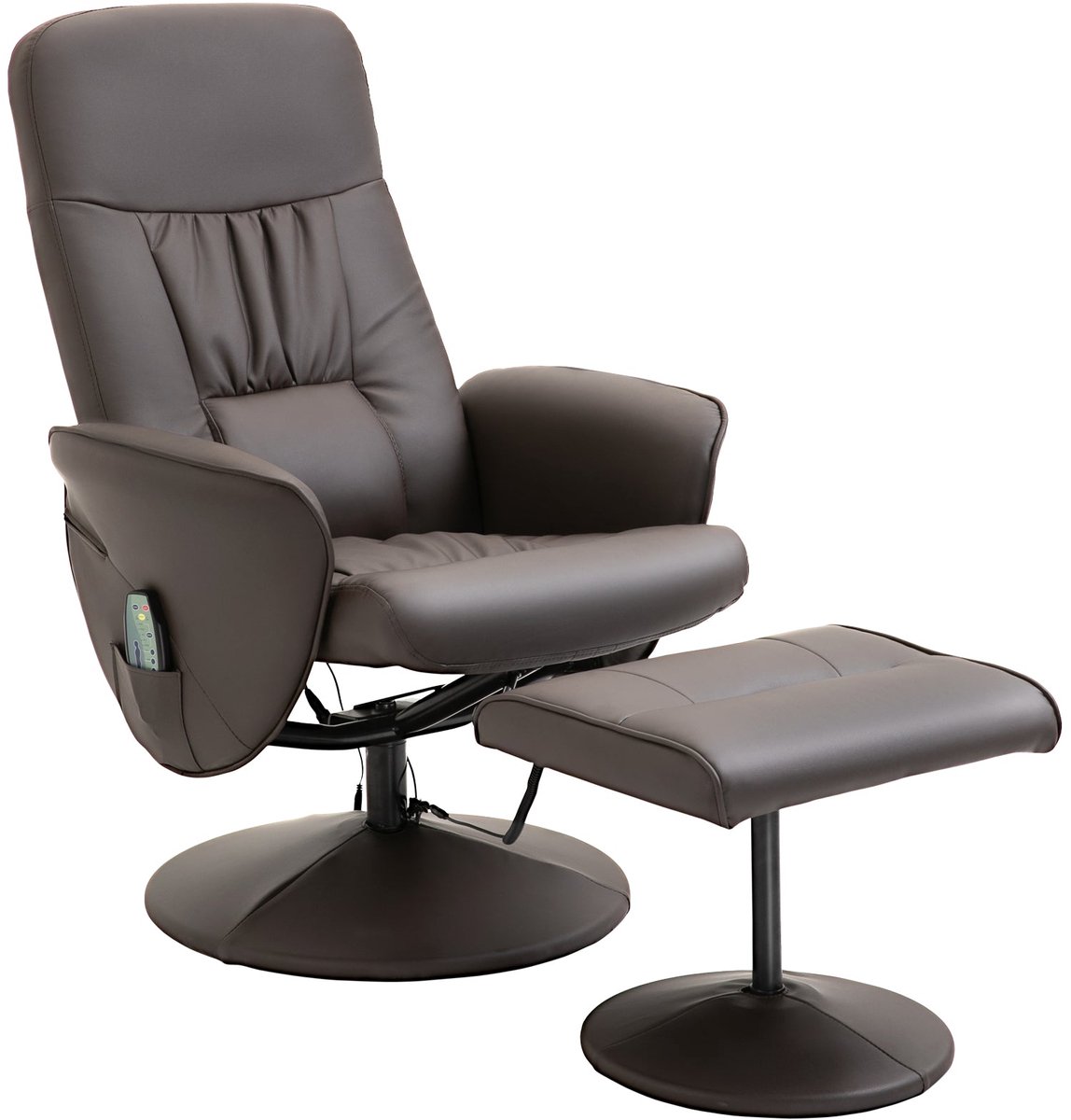 Merax Draaibaar Relaxfauteuil met Massage en Ligfunctie – Bruin Kunstleer - Relaxstoel met Hocker