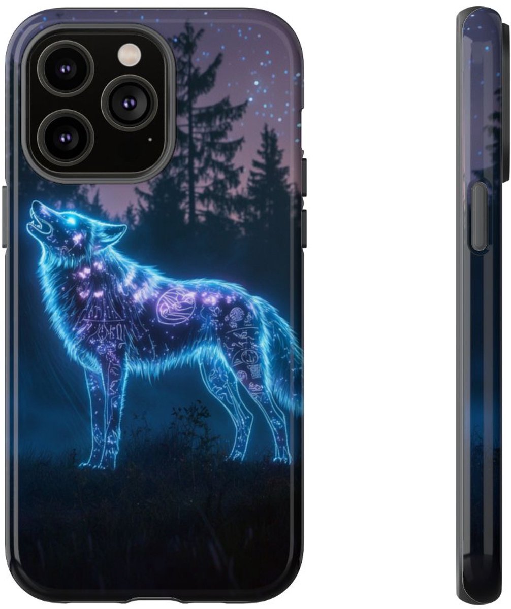 Gloeiende Wolf met Oeroude Symbolen – Telefoonhoesje Geschikt voor iPhone 14 Pro Max