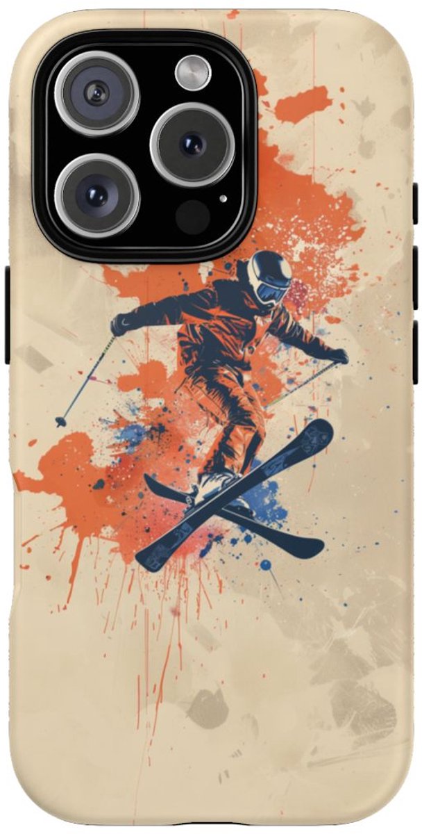 Skiër met Verfspatten – Telefoonhoesje Geschikt voor iPhone 16 Pro