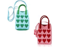 Allecto Plus - Set van 2 gebreide mini telefoonhoesjes met patroon voor dames - multifunctionele tas voor mobiele telefoon - ideaal voor dagelijks gebruik, winkelen, reizen en fotografie - decoratief ontwerp.