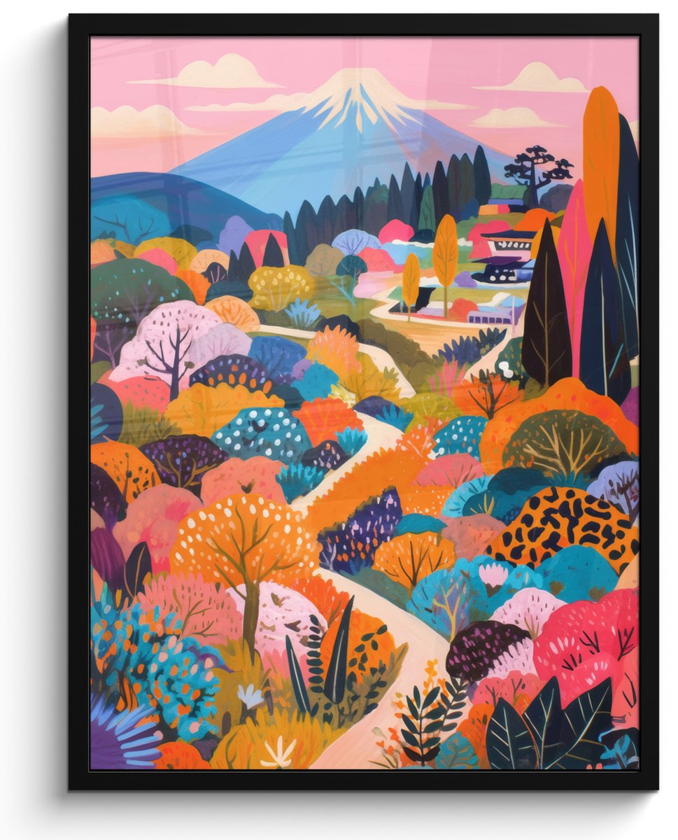 FrameYourWall Poster in lijst - Fotolijst 60x80 cm - Posters - Witte bergtop - Modern - Kleurrijk - Posterlijst zwart - Decoratie - Wanddecoratie woonkamer - Muurdecoratie slaapkamer Kleurrijk - Landschap