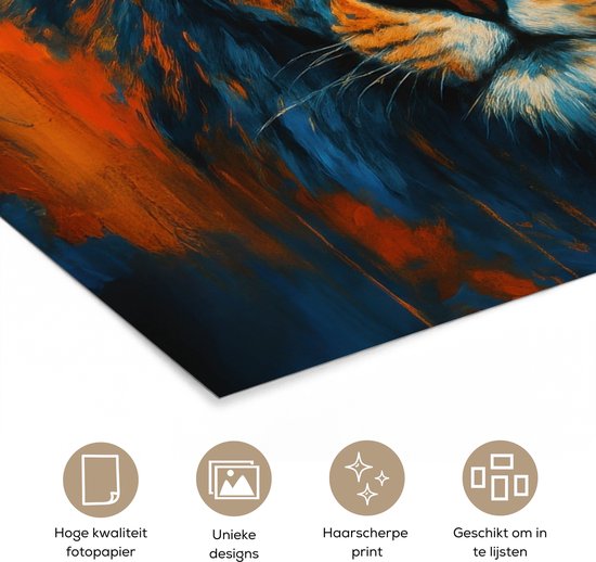 Affiche 120x90 cm - Tableau - Tête de lion - Oranje - Posters - Décoration chambre - Décoration murale salon - Décoration murale chambre