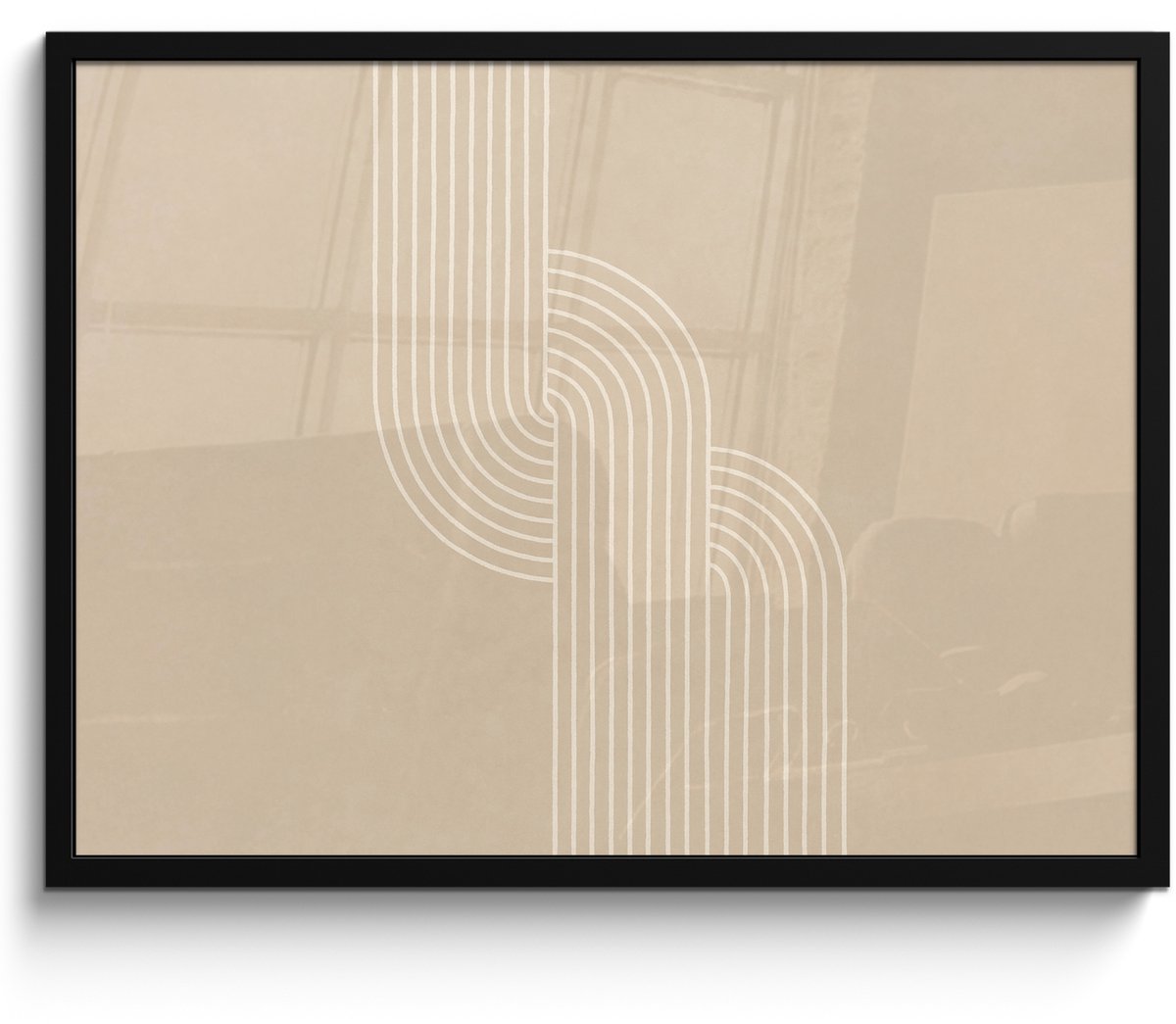 FrameYourWall Poster in lijst - Fotolijst 80x60 cm - Posters - Parallelle lijnen - Lichte textuur - Beige - Posterlijst zwart - Decoratie - Wanddecoratie woonkamer - Muurdecoratie slaapkamer
