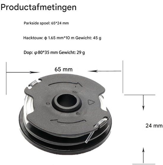 Dussdote Geschikt voor Parkside Spoelsnijder - Set van 6 - Vervangende Spoelmaaier - Geschikt voor LIDL Parkside PRT 550 A1/A3, PRTA 20-Li A1/B2/C3, PRT 300 A1 - 10 m ⌀1,65 mm van Dussdote — afbeelding 3