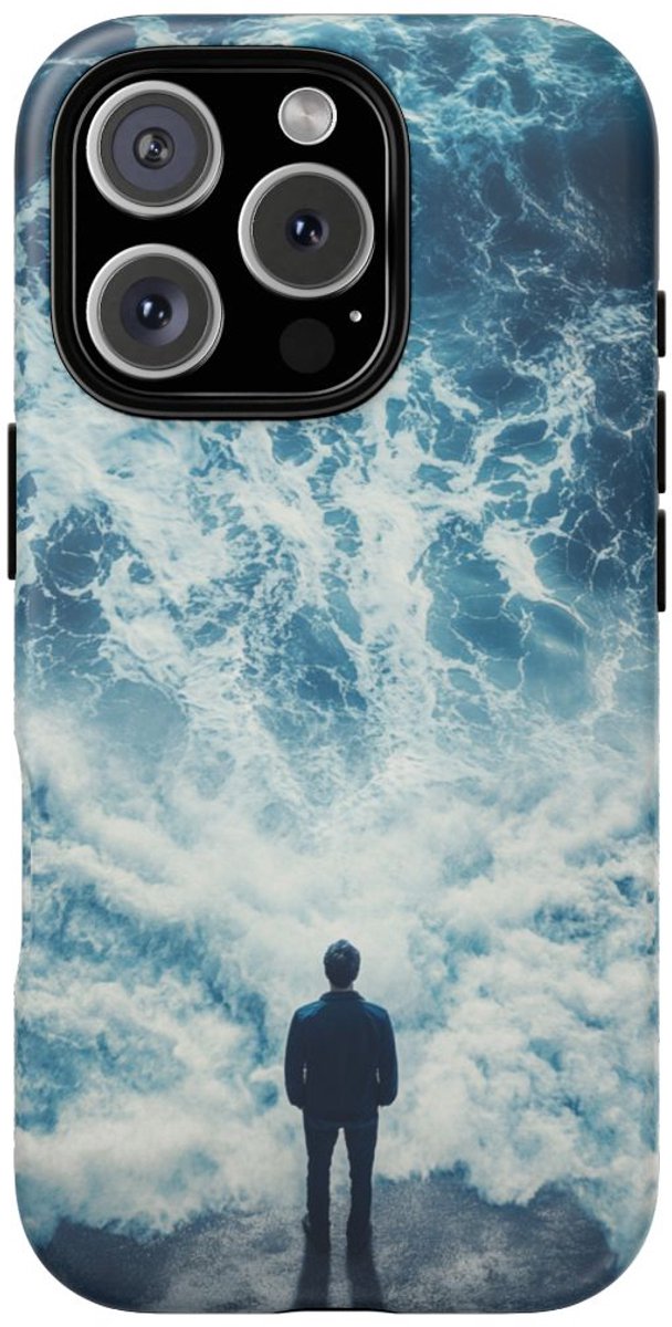 Man Tegenover Oceaangolven – Telefoonhoesje Geschikt voor iPhone 16 Pro