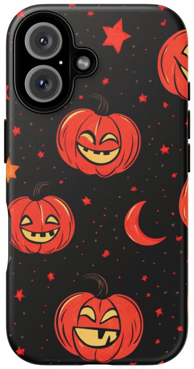 Lachende Pompoenen en Maanpatroon – Telefoonhoesje Geschikt voor iPhone 16