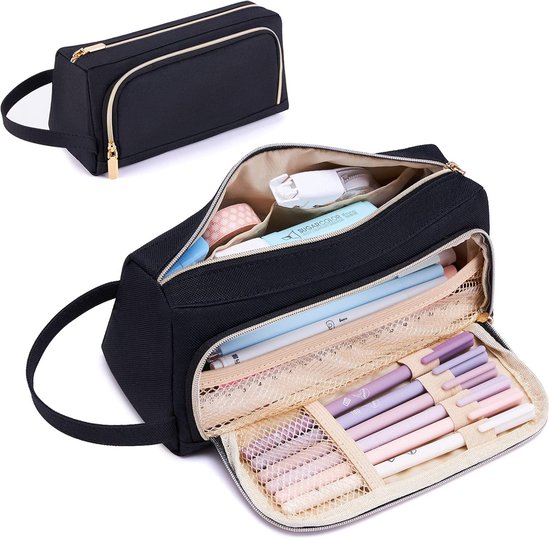 APXEL Etui Van Corduroystof, Grote Etui Voor Meisjes Met 2 Compartimenten, Handvat, Etui Voor School, Tieners, Kantoor, Paars
