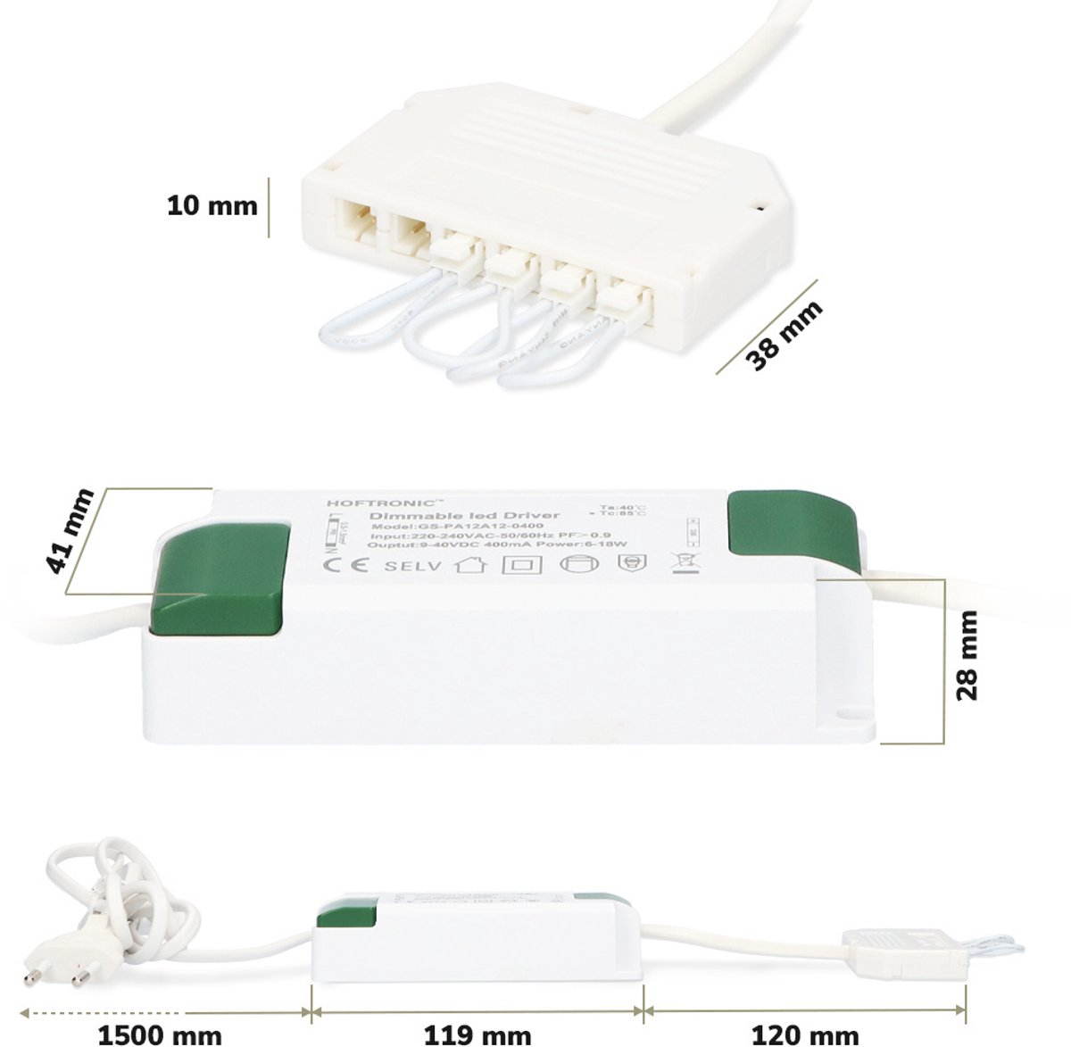 Pavo LED transformator 400mA - 6-18 Watt - LED trafo incl. junctionbox - Geschikt voor Pavo spots - IP20 voor binnen