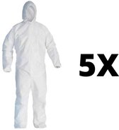 Wegwerp - 5x - Overall Wit - Witte Wegwerpoverall - Overal - Wit pak - Coverall - Wit - One size - 5 stuks