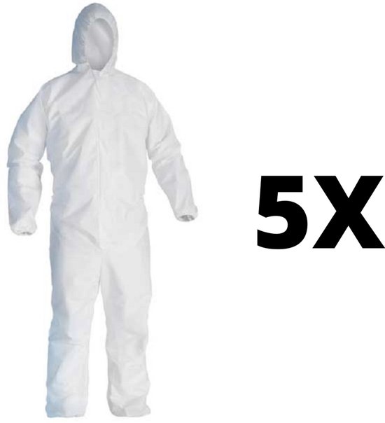 ESTARK® Jetable - 5x - Salopette Wit - Combinaison Jetable Witte - Salopette - Combinaison Wit - Combinaison - Wit - Taille unique - 5 pièces