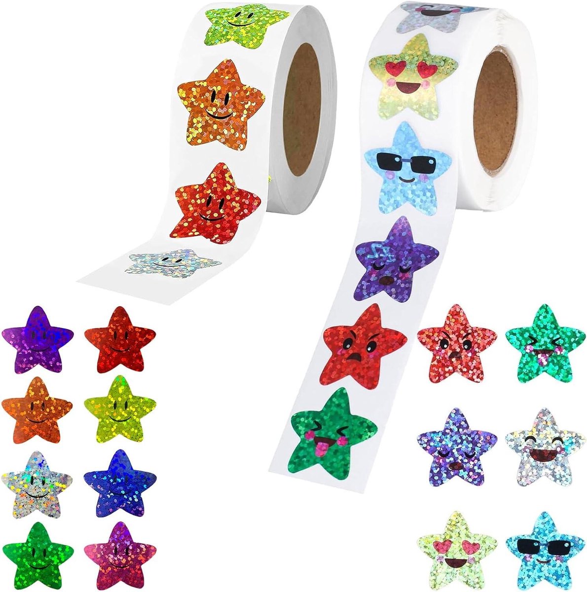Image of 1000 stuks glimlachende ster en sprankelende glitter stickers - beloningsstickers voor kinderen en studenten