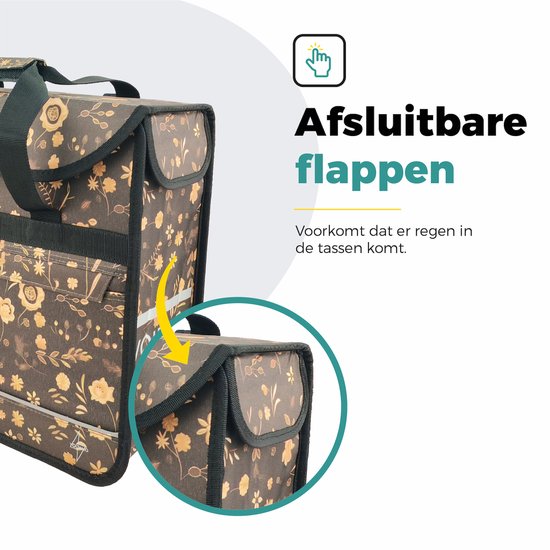 Voltano Enkele Shopper Fietstas - 17 Liter - Black Leaves - Zwart Met Bloemen - Waterdicht - Luxe Universele Bevestiging van Voltano — afbeelding 5