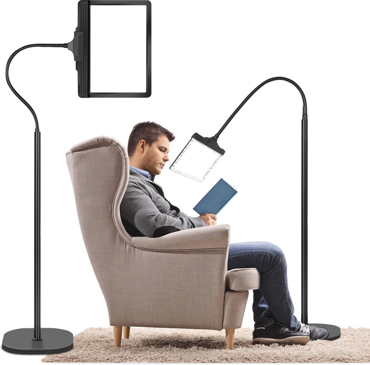 QPFO® 3-in-1 Oplaadbare Vergrootlamp met LED Verlichting en Houder - 5x Vergrootglas op Standaard - 43 LED Lampjes - Flexibele Zwanenhals - Ideaal voor Knutselen Lezen en Hobby’s