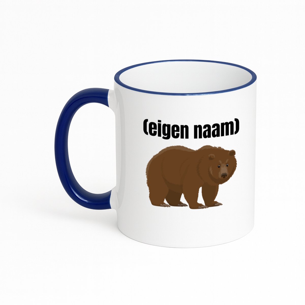 Hacebo® - grote beer met eigen naam koffiebeker met gekleurde rand donker blauw - Beer - beren liefhebbers - thee mok - koffie beker - iemand die houdt van beren - verjaardag - cadeau - kado - koffiemok - 330 ML
