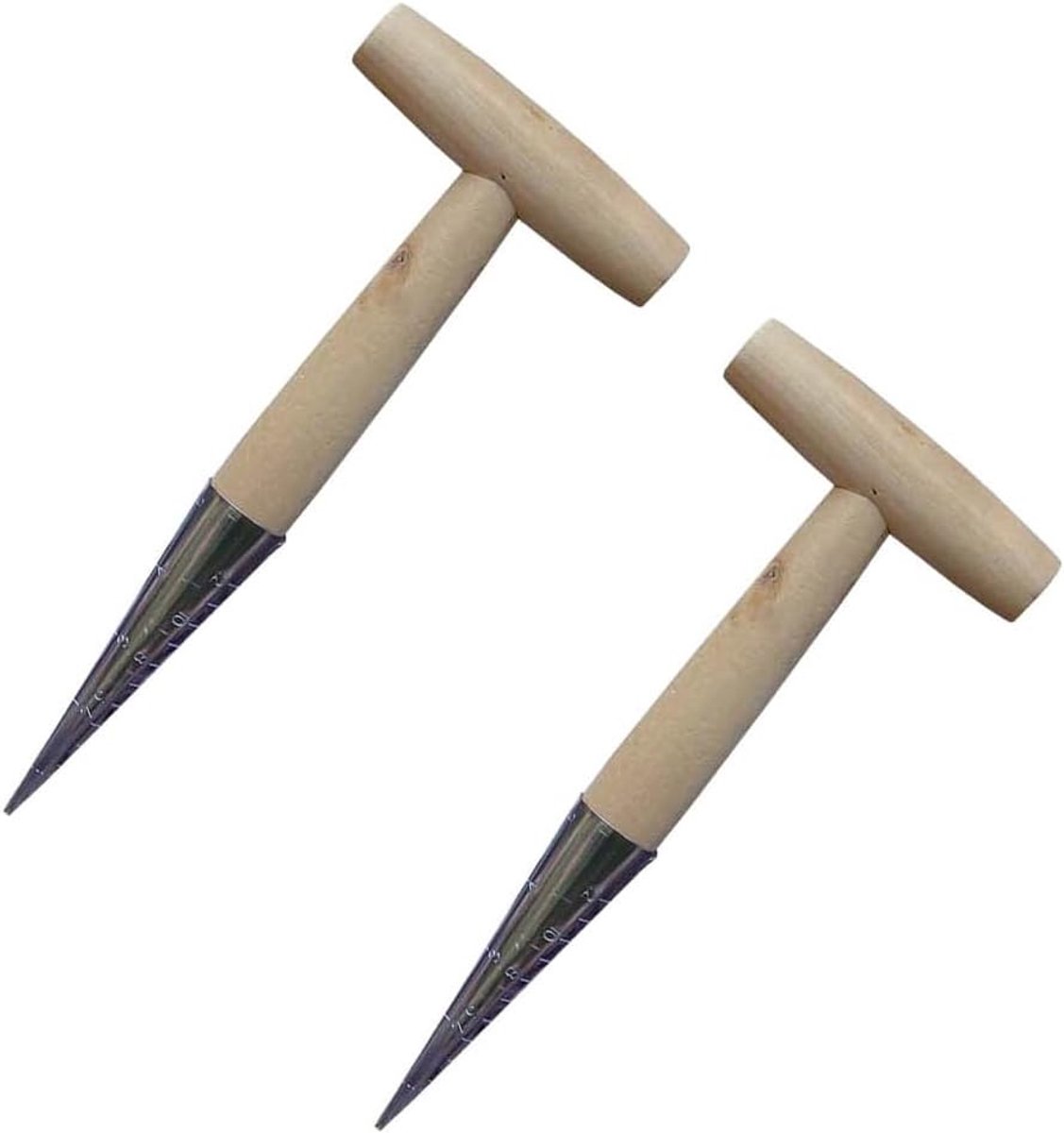 2-pack handmatige zaaimachine 11 inch roestvrijstalen tuinzaaimachine bollenplanter met houten handvat Zaaimachine tuingereedschap voor zaaien, bollen planten, bloemen verplanten, tulpen, narcissen, dahlia's