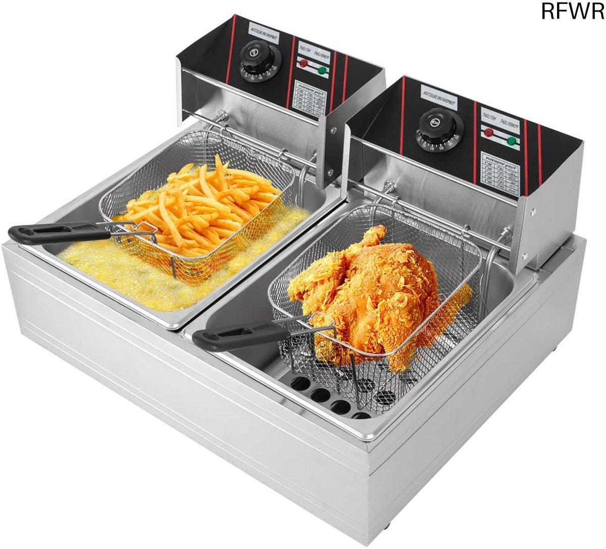 RFWR® Dubbele tank frituurpan met temperatuurregeling en snelle opwarming - Ideaal voor restaurants en cafés