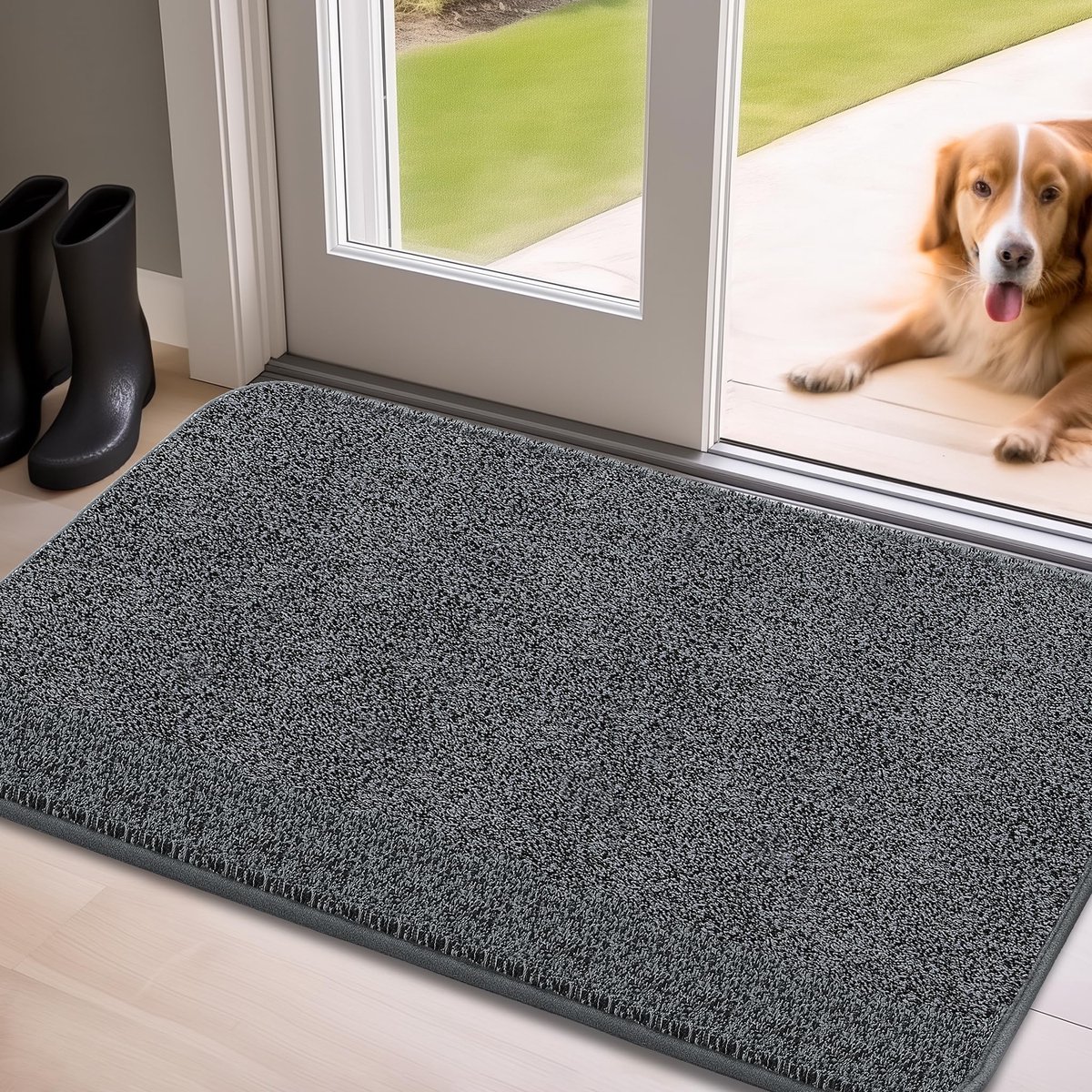Ibenzoa Super absorberende en antislip deurmat voor binnen en buiten, 60 x 90 cm, grijs, ideaal voor entree en huisdeur