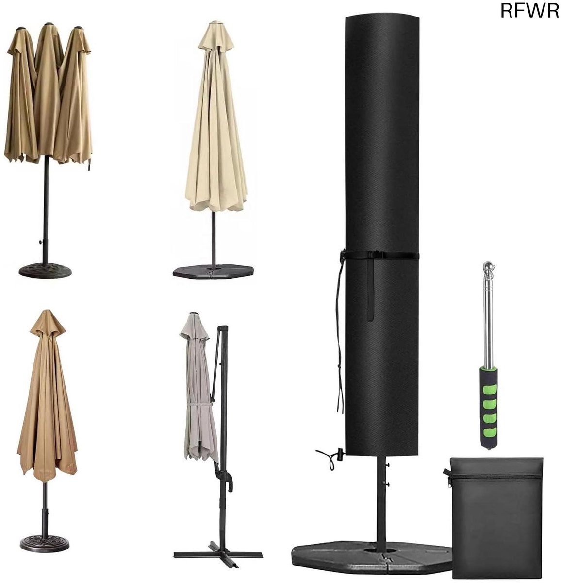 RFWR Beschermhoes voor Parasol - Waterdicht en Winterbestendig, Geschikt voor 3 m Parasol Zwart