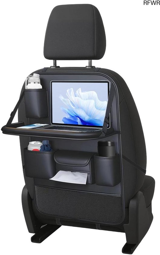 2 stuks autostoel-organizer, rugleuningbescherming, auto-achterbank- organizer voor kinderen, kunstleer, beige, anti-kick, multifunctioneel, waterdicht, met klaptafel, tabletvak, 8 vakken, grote