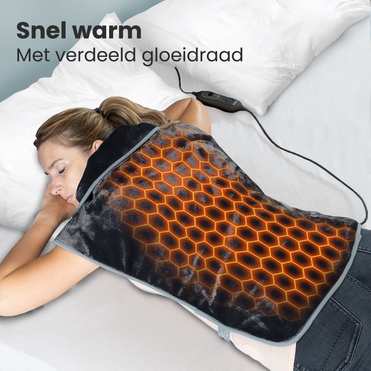 Auronic Warmtekussen - Elektrisch deken voor Nek, Schouders en Rug - Wasbaar - Energiezuinig - Verwarmingsdeken - Zwart – foto 3