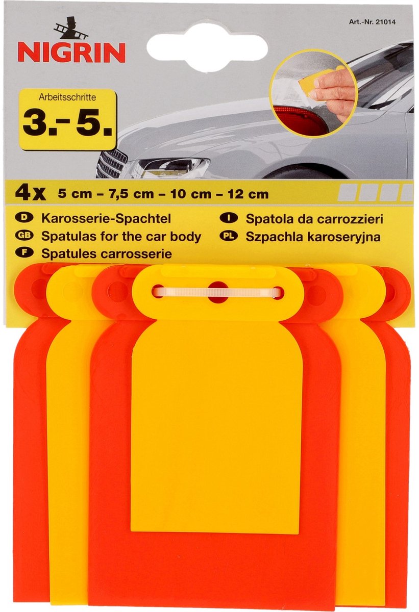 Nigrin Carrosserie-plamuurset 4-delig 50/75/100/120 mm Japans plamuurmes Auto-lak