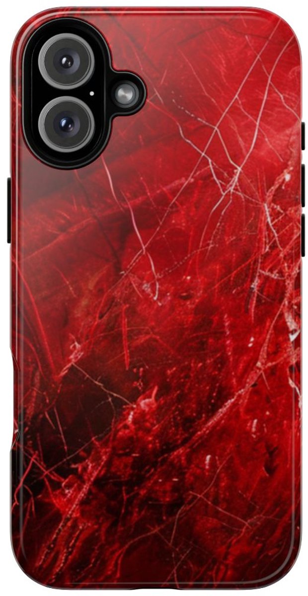 Rode Marmerstructuur met Nerven – Telefoonhoesje Geschikt voor iPhone 16 Plus