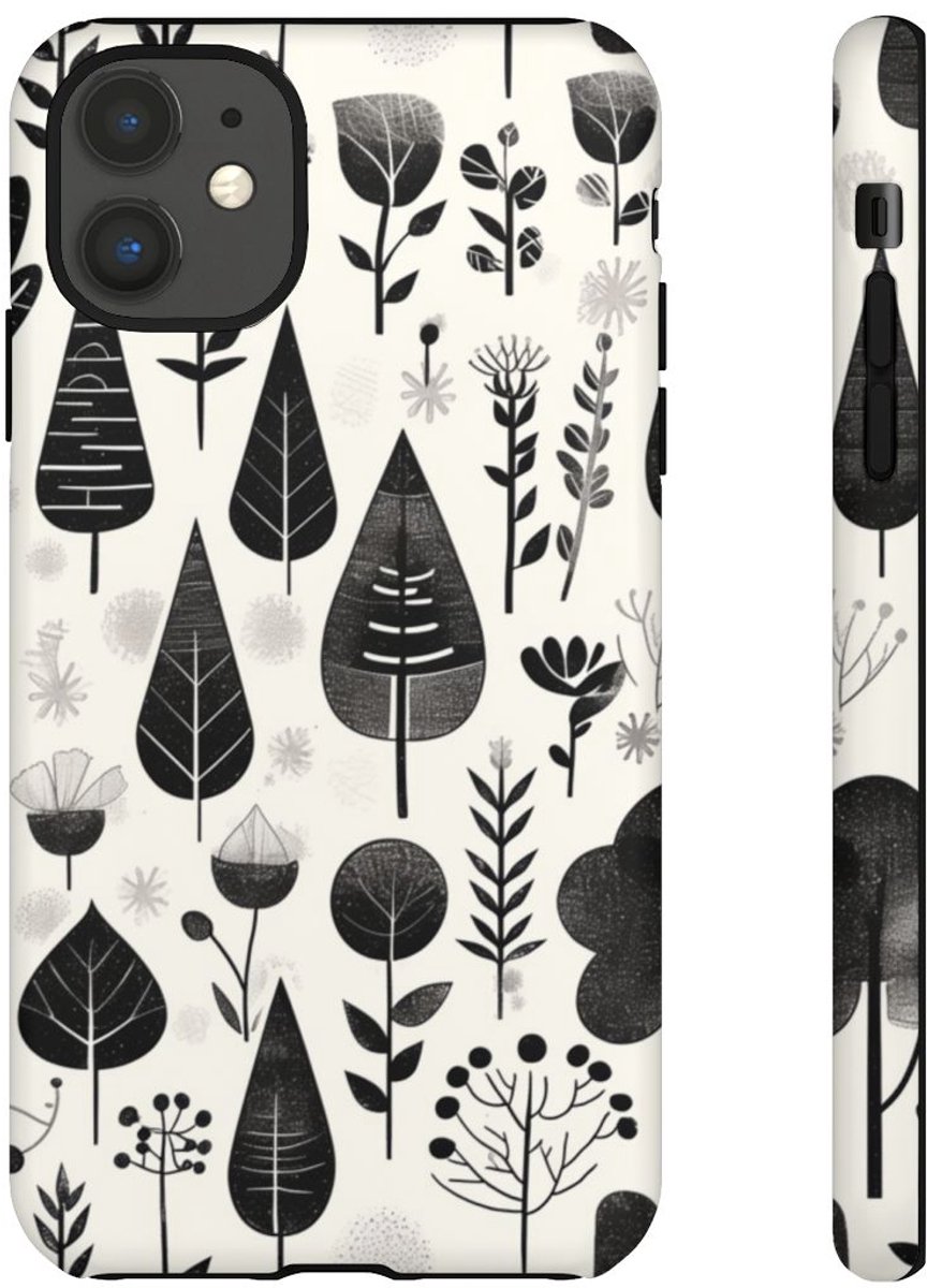 Monochroom Botanisch Patroon – Telefoonhoesje Geschikt voor iPhone 11