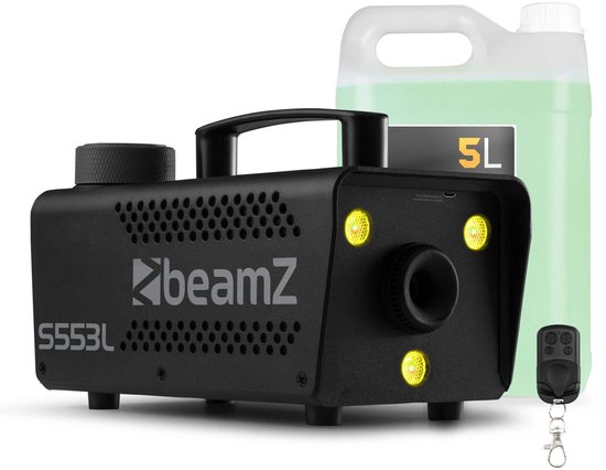 Rookmachine met LED’s - BeamZ S553L - Set met 5 liter vloeistof - Voor Halloween - RGB LED’s - 550W