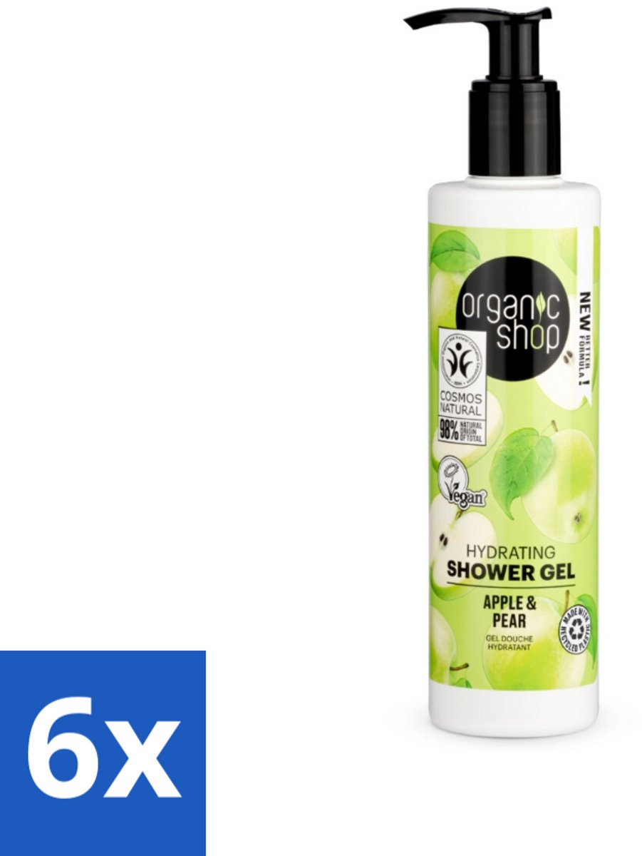 Organic Shop - Douchegel Apple & Pear - Verfrissend en Hydraterend - 280 ml - Voordeelverpakking - 6 stuks