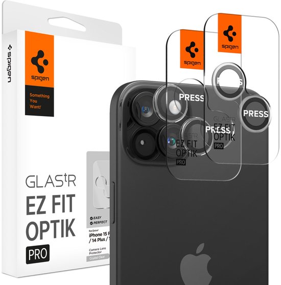 Spigen GLAS.tR EZ Fit Optik Pro, Apple, iPhone 15 / 15 Plus / 14 / 14 Plus, Résistant aux rayures, Transparent, 2 pièce(s)