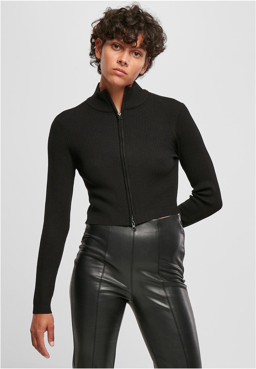 Urban Classics Cropped Rib Knit Zip Cardigan XS Zwart