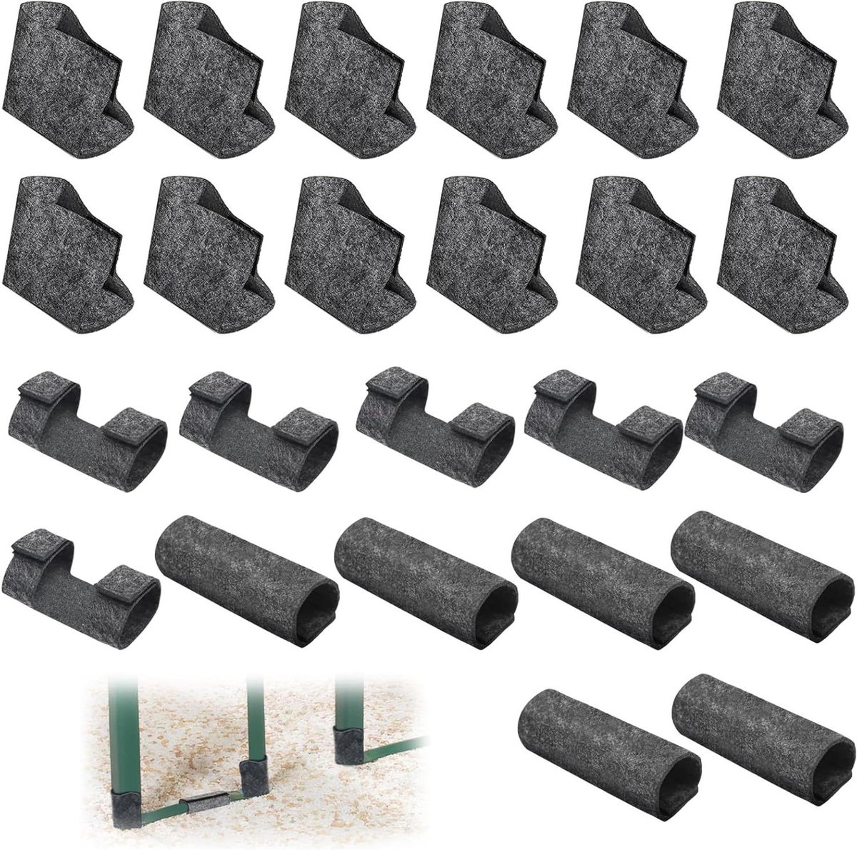 ByShane - 24 stuks vloerbeschermers vilt bescherming voeten - 35 x 6 x 6 cm - bierbank bescherming - biertentgarnituur - tentmeubels - grijs