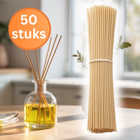 RENALUX Geurstokjes Navulling - Geurverspreiders - Geurdiffuser - Losse Geurstokjes - Bamboe Stokjes - Creëer je eigen Huisparfum - 50 Stuks