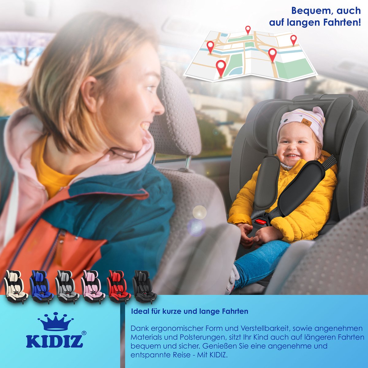KIDIZ® Autostoeltje | Groep 1+2+3 | 9-36 kg 5-punts veiligheidsgordel, Autostoeltje, Kinderzitje, Verstelbare Hoofdsteun | Stoelverhoger 1-12 jaar, Stabiel en Veilig - Zwart – foto 5