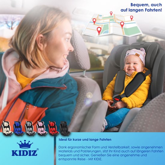 KIDIZ® Autostoeltje ? Groep 1+2+3 ? 9-36 kg 5-punts veiligheidsgordel, Autostoeltje, Kinderzitje, Verstelbare Hoofdsteun - Stoelverhoger 1-12 jaar, Stabiel en Veilig - Zwart van Merkloos — afbeelding 5