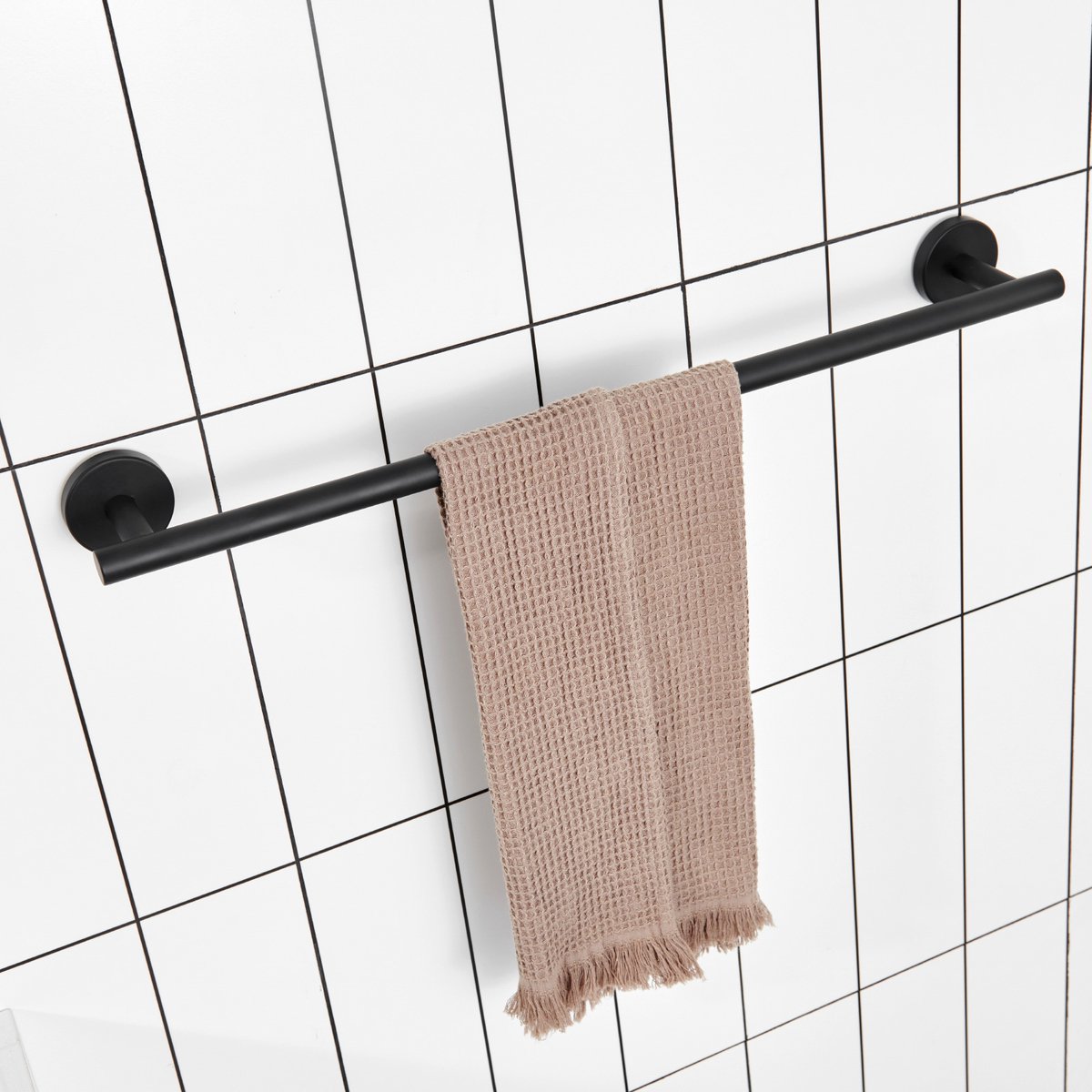 CECIPA max 60cm Handdoekrek Zwart - Handdoekrek badkamer - Wandmontage Handdoekhouder - Zelfklevend / Zonder Boren - Handdoekstang - Doucherek