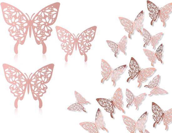 Foto: Pack of 24 3d butterfly wall stickers 3 sizes removable butterflies decoration wall sticker for room decoration party decoration rose gold decor