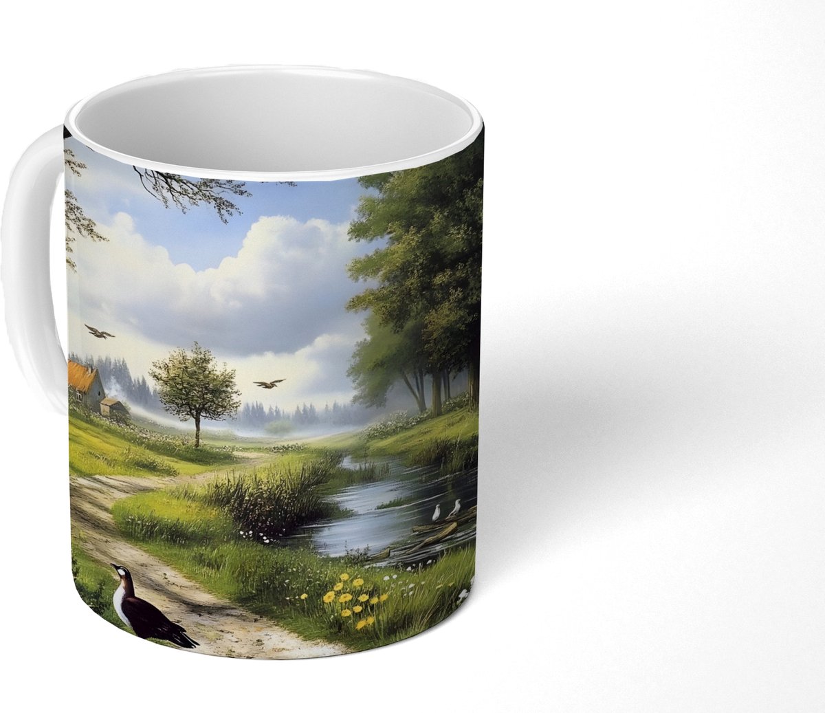 Mok - Koffiemok - Zandpad - Groen landschap - Water - Mokken - 350 ML - Beker - Koffiemokken - Theemok